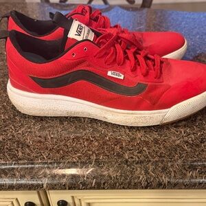 Vans Red Low-Top Sneakers with Black Side Stripe